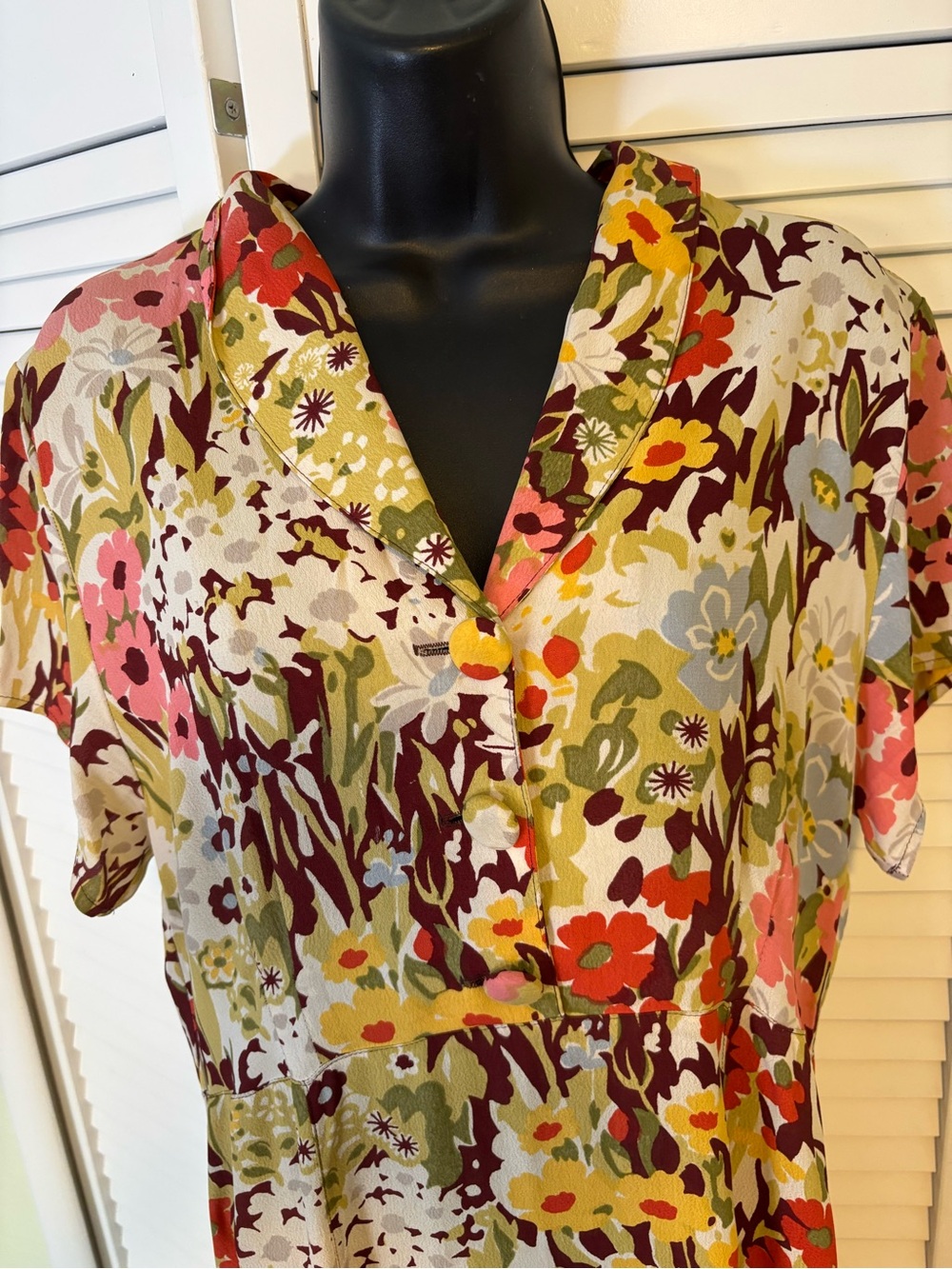 🌺 Loco Lindo  floral crepe rayon 40s style vintage midi dress Sz M / L
